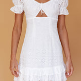 Michal Tied Bust Eyelet Mini Dress White