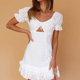 Michal Tied Bust Eyelet Mini Dress White