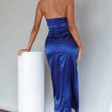 Gianna Strapless Ruched Bust Midi Dress Navy