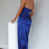 Gianna Strapless Ruched Bust Midi Dress Navy