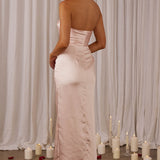 Gianna Strapless Waist Tie Midi Dress Blush