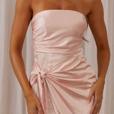 Gianna Strapless Waist Tie Midi Dress Blush