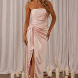 Gianna Strapless Waist Tie Midi Dress Blush