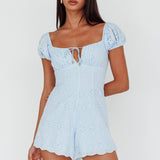Santiago Puff Sleeve Eyelet Romper Blue