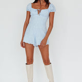 Santiago Puff Sleeve Eyelet Romper Blue
