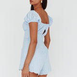 Santiago Puff Sleeve Eyelet Romper Blue