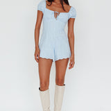 Santiago Puff Sleeve Eyelet Romper Blue