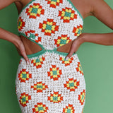 Summer Love Open Back Crochet Mini Dress Green