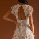 New Dawn Frill Shoulder Mini Dress Floral Mocha