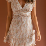 New Dawn Frill Shoulder Mini Dress Floral Mocha