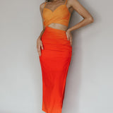 Heart On Fire Cut-Out Waist Midi Dress Orange/Red