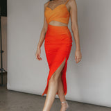 Heart On Fire Cut-Out Waist Midi Dress Orange/Red