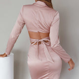 Antoinette Collared Long Sleeve Mini Dress Champagne