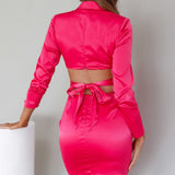 Antoinette Collared Long Sleeve Mini Dress Fuchsia