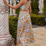 Utopia Cut-Out Waist Midi Dress Orange/Blue