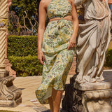 Utopia Cut-Out Waist Midi Dress Green/Yellow