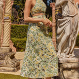 Utopia Cut-Out Waist Midi Dress Green/Yellow