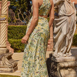 Utopia Cut-Out Waist Midi Dress Green/Yellow