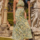 Utopia Cut-Out Waist Midi Dress Green/Yellow
