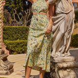 Utopia Cut-Out Waist Midi Dress Green/Yellow