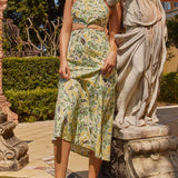 Utopia Cut-Out Waist Midi Dress Green/Yellow