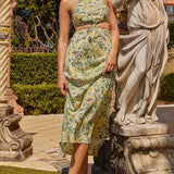 Utopia Cut-Out Waist Midi Dress Green/Yellow