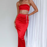 Nohemi Strapless Diamante Maxi Dress Red