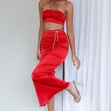 Nohemi Strapless Diamante Maxi Dress Red