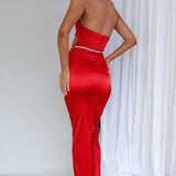 Nohemi Strapless Diamante Maxi Dress Red