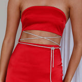 Nohemi Strapless Diamante Maxi Dress Red