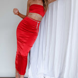 Nohemi Strapless Diamante Maxi Dress Red