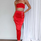 Nohemi Strapless Diamante Maxi Dress Red