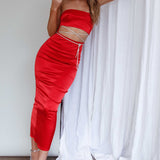 Nohemi Strapless Diamante Maxi Dress Red
