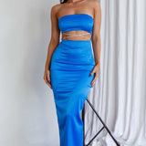 Nohemi Strapless Diamante Maxi Dress Blue