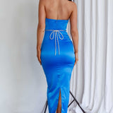 Nohemi Strapless Diamante Maxi Dress Blue