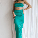Nohemi Strapless Diamante Maxi Dress Green