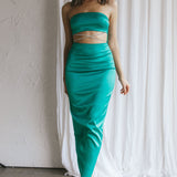 Nohemi Strapless Diamante Maxi Dress Green