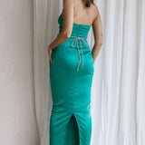 Nohemi Strapless Diamante Maxi Dress Green