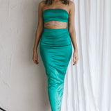 Nohemi Strapless Diamante Maxi Dress Green