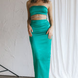 Nohemi Strapless Diamante Maxi Dress Green