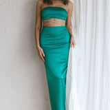 Nohemi Strapless Diamante Maxi Dress Green