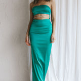 Nohemi Strapless Diamante Maxi Dress Green