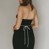 Nohemi Strapless Diamante Mini Dress Black