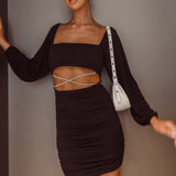 Nohemi Long Sleeve Diamante Mini Dress Black