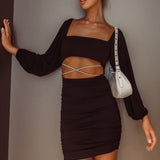 Nohemi Long Sleeve Diamante Mini Dress Black