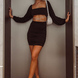Nohemi Long Sleeve Diamante Mini Dress Black