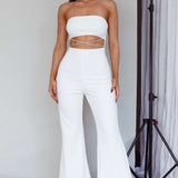 Nohemi Strapless Diamante Jumpsuit White