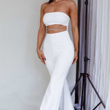Nohemi Strapless Diamante Jumpsuit White