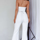 Nohemi Strapless Diamante Jumpsuit White