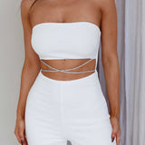 Nohemi Strapless Diamante Jumpsuit White